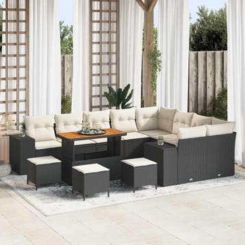 vidaXL Tuinbank Set met kussen 13 pcs Zwart poly rattan, Verzenden, Nieuw