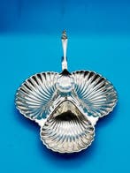 Vintage Silver-Plated Trefoil Shell Dish with Unique Figural