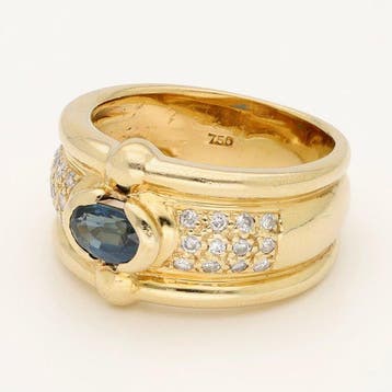 Bague - 18 carats Or jaune Diamant (Naturelle) - Saffier, Handtassen en Accessoires, Ringen, Nieuw