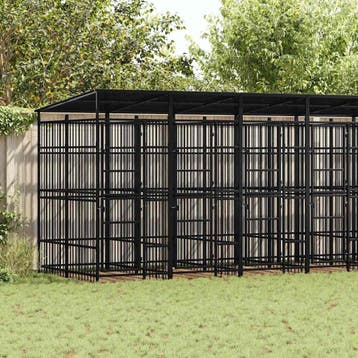 vidaXL Hondenkennel met dak 12,9 m² staal, Verzenden