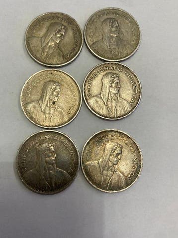 Zwitserland. 5 Francs 6x 1932/1967 (Zonder minimumprijs)