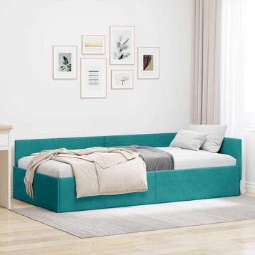 vidaXL Hoek Bed Frame met hoofdeinde Turquoise 90 cm x 190, Huis en Inrichting, Slaapkamer | Bedden, Verzenden, Nieuw