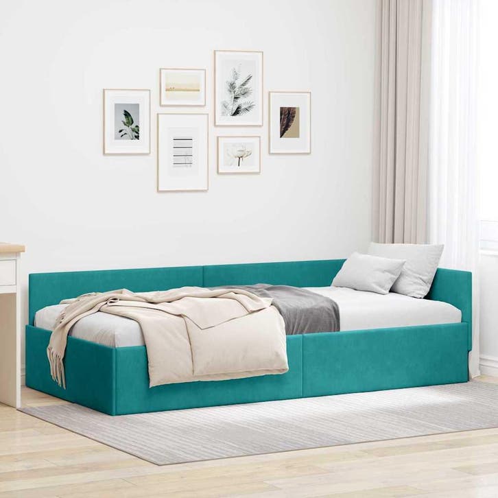 vidaXL Hoek Bed Frame met hoofdeinde Turquoise 90 cm x 190, Huis en Inrichting, Slaapkamer | Bedden, Nieuw, Verzenden