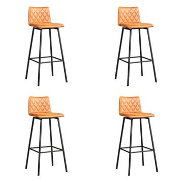 Set van 4 Leren barkrukken Catch hoog - Vintage Cognac, Ophalen of Verzenden
