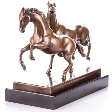 sculptuur, Sculpture en bronze – Deux chevaux au galop,