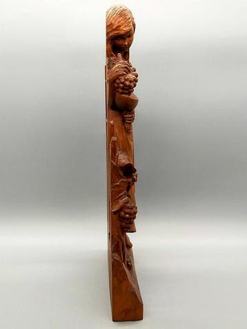 Wanddecoratie - Houten reliëf wijn-druiven – handgesneden