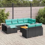 vidaXL 11-delige Loungeset met kussens poly rattan zwart, Tuin en Terras, Verzenden, Nieuw, Loungeset