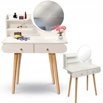 Kaptafel Wit | Ronde Spiegel | Nieuw | Scherpe Prijs, Ophalen of Verzenden, Met wielen, Nieuw