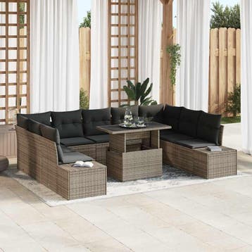 vidaXL Tuinbank Set 10 st Grijs poly rattan, Verzenden