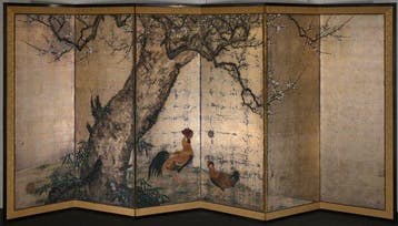Un magnifique paravent en feuilles dargent à six panneaux, Antiek en Kunst