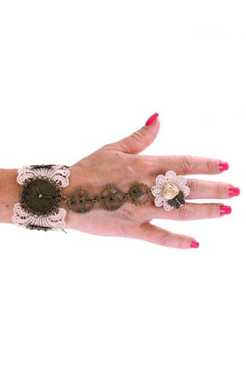 KIMU® Armband Kant Creme met Ring Great Gatsby Roaring Twent, Ophalen of Verzenden, Nieuw, Wit