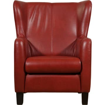 Leren fauteuil Hug - Granada Rouge (rood) - Poten hout, Huis en Inrichting, Nieuw, Ophalen of Verzenden, 75 tot 100 cm, Eigentijds, Klassiek, Retro, Romantisch