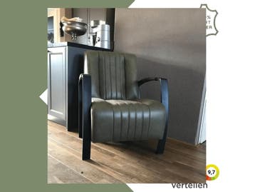 Leren fauteuil groen leer met stalen frame, Huis en Inrichting, Ophalen of Verzenden, Nieuw