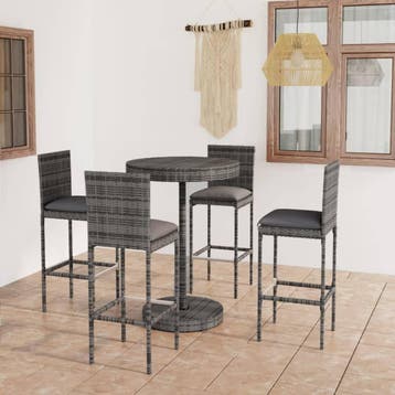 vidaXL 5-delige Tuinbarset met kussens poly rattan grijs, Verzenden, Nieuw