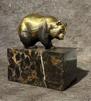 Statue, Lopende panda. Naar: Milo - 14 cm - Bronze, Marbre, Antiquités & Art