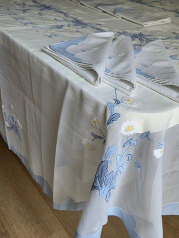 ovale tafellaken en 12 servetten - Tafelkleed (13) - 250 cm, Antiquités & Art