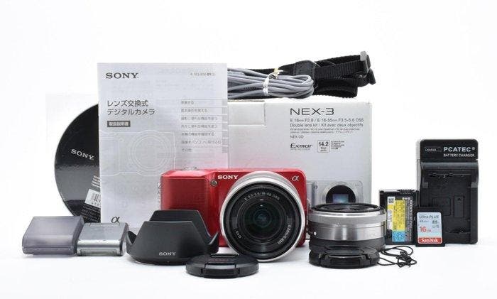 Sony a NEX-3 Red + E 3.5-5.6/18-55mm OSS + E 2.8/16mm, TV, Hi-fi & Vidéo, Appareils photo numériques