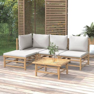 vidaXL 5-delige Loungeset met kussens bamboe lichtgrijs, Verzenden, Nieuw, Loungeset
