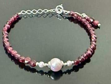 Parel - Zilver - Armband - Akoya parels, granaat, Verzamelen
