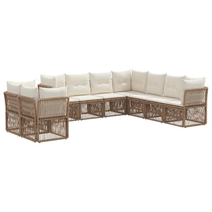 vidaXL Tuinbank Set 9 pcs Beige poly rattan, Jardin & Terrasse, Ensembles de jardin, Envoi