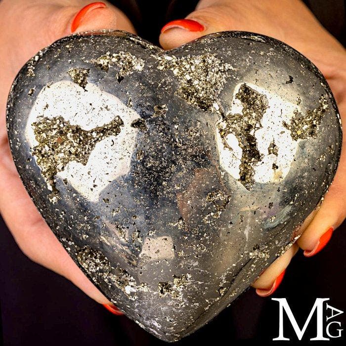 Peruaans pyriet hart - Schitterende kristallen - Hoogte: 113, Verzamelen, Mineralen en Fossielen
