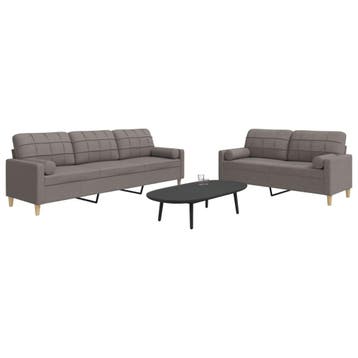 vidaXL 2-delige Loungeset met sierkussens stof taupe, Verzenden, Nieuw