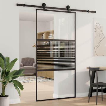 vidaXL Glazen deur 102,5 x 2 x 205 cm Aluminium Zwart, Doe-het-zelf en Bouw, Verzenden, Nieuw