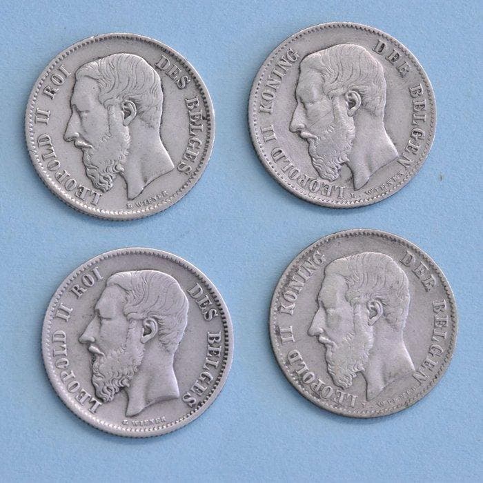 België. Leopold II. 1/2 Franc 1886 en 1998 Frans en Vlaams, Timbres & Monnaies, Monnaies | Pays-Bas