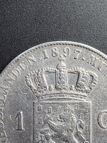 Nederland. Wilhelmina. 1 Gulden 1897 Hangend haar (Zonder, Postzegels en Munten, Munten | Nederland