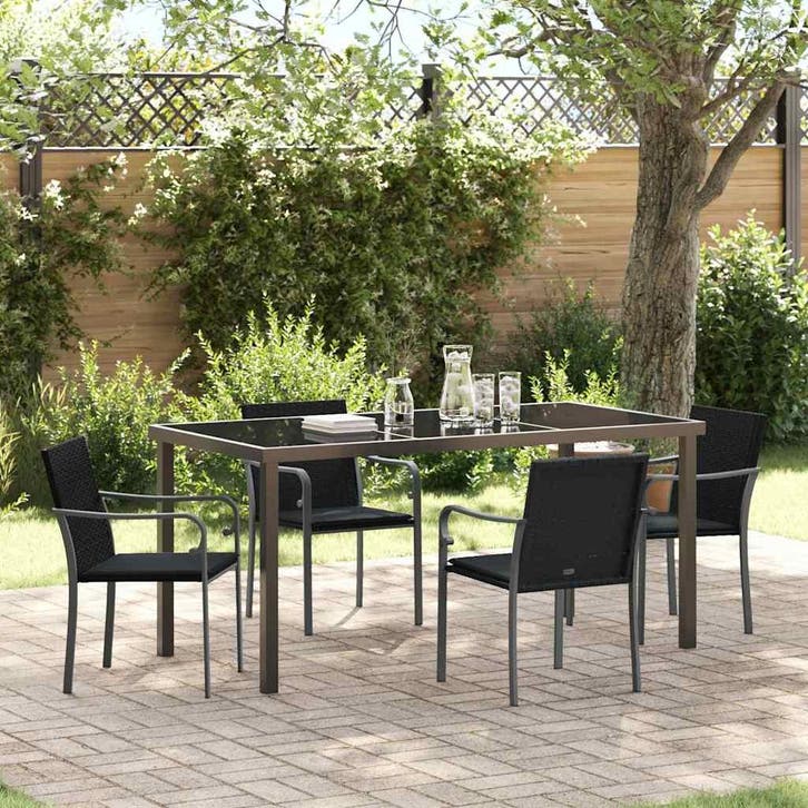 vidaXL Tuin Eettafel Set 5 pcs Zwart en Grijs PE Riet, Tuin en Terras, Tuinsets en Loungesets, Nieuw, Verzenden