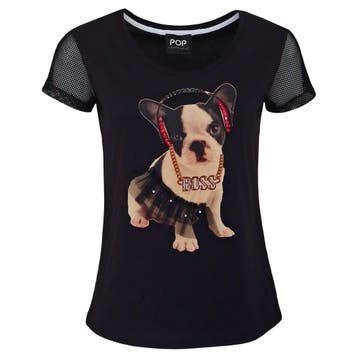 Verysimple • zwart shirt met hond • 34 (IT40), Verzenden