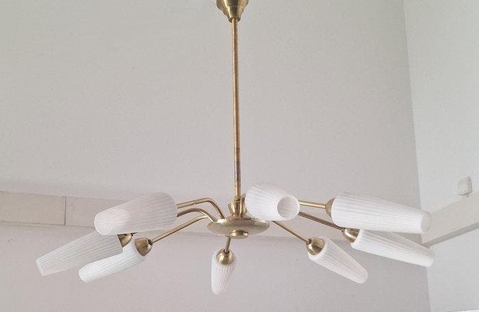 Plafondlamp - Messing, Glas - Messing Sputnik-lamp, Antiquités & Art, Art | Objets design