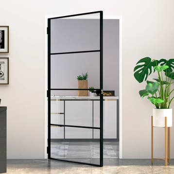 vidaXL Binnendeur 102x201,5 cm gehard glas en aluminium smal, Verzenden