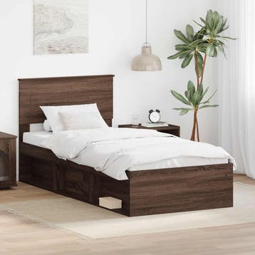 vidaXL Bedframe met hoofdeinde Bruin Eiken 75 x 190 cm, Verzenden, Nieuw