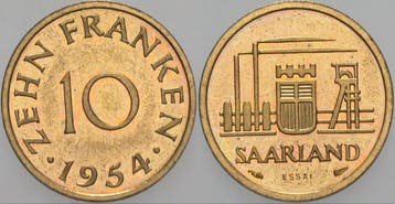 10 Franken 1954 o Saarland, Verzenden