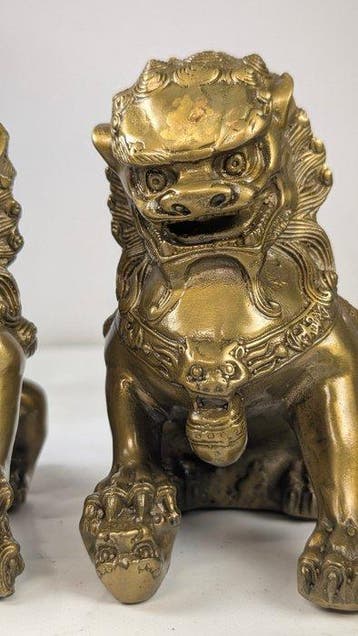 Mooie set Foo Dog standbeelde. - Brons - China (Zonder, Antiek en Kunst