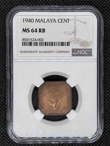 Brits-Indië. George VI. 1 Cent 1940 NGC MS64RB (Zonder, Postzegels en Munten