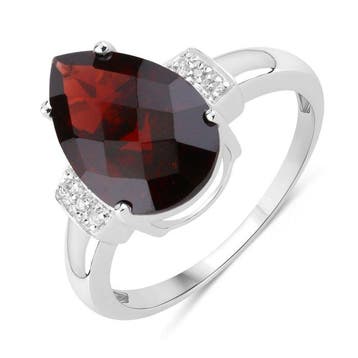 Ring - 14 karaat Witgoud - 5.60ct. tw. Granaat - Diamant -, Handtassen en Accessoires, Ringen, Nieuw