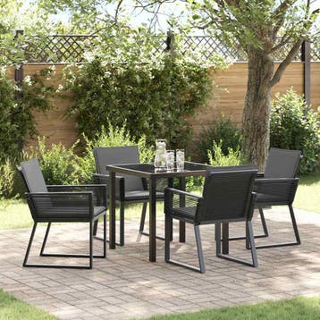 vidaXL Tuin Eettafel Set 5 pcs Zwart Gepoedercoat staal, Verzenden, Nieuw
