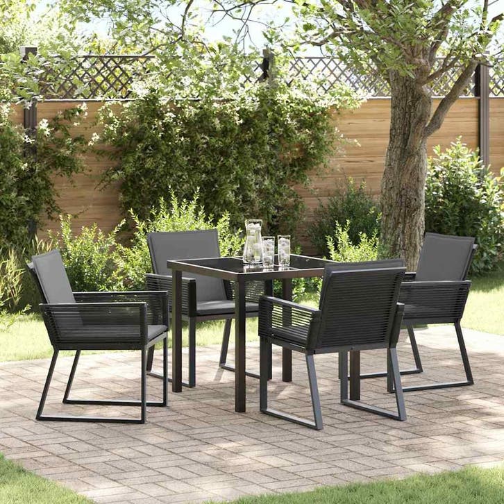 vidaXL Tuin Eettafel Set 5 pcs Zwart Gepoedercoat staal, Tuin en Terras, Tuinsets en Loungesets, Nieuw, Verzenden
