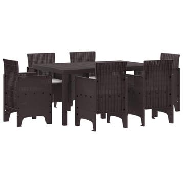 vidaXL Tuin Eettafel Set 7 st Bruin Polt riet, Verzenden