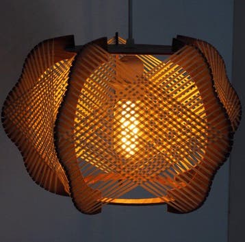 Lamp - multiplex - Franse hanglamp van hout, jaren zestig, Antiek en Kunst