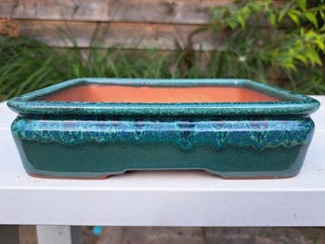 Bol Yixing pour bonsaï - 21x16x5,5 cm - vert émaillé -