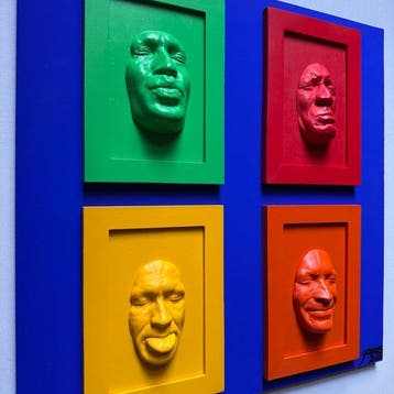 gregos - Colored frames on blue background, Antiek en Kunst