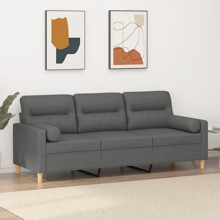 vidaXL Driezitsbank met sierkussens 180 cm stof donkergrijs, Huis en Inrichting, Zetels | Zetels, Nieuw, Verzenden