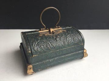 Boîte à bijoux - Bois, Cuir, Laiton - Avec des petits anges