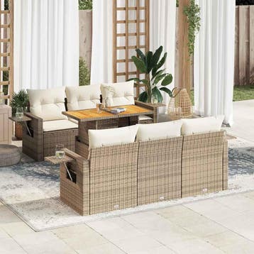 vidaXL 7-delige Loungeset met kussens poly rattan beige, Verzenden, Nieuw, Loungeset