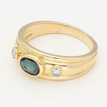 Bague - 18 carats Or jaune - Diamant - Saffier, Nieuw
