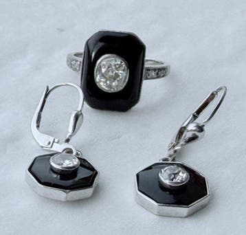 Ensemble de bijoux 2 pièces - 18 carats Or blanc, Onyx -