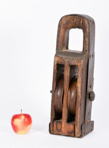 Prachtige houten hijsblok met katrollen, Frankrijk 18e/19e